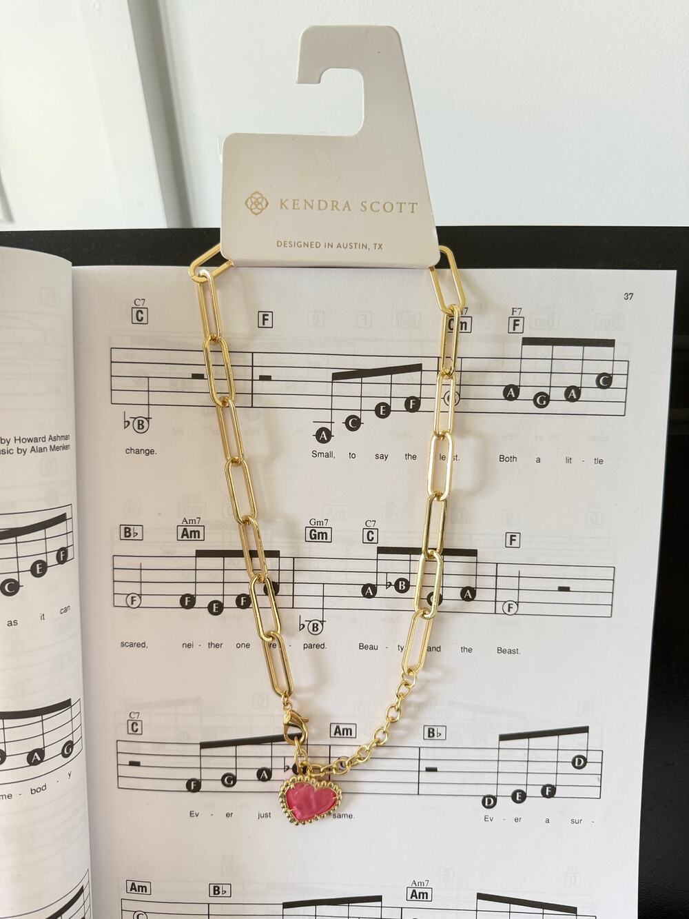 Kendra Scott Pink Heart Paperclip Link Necklace 14K Gold NWT